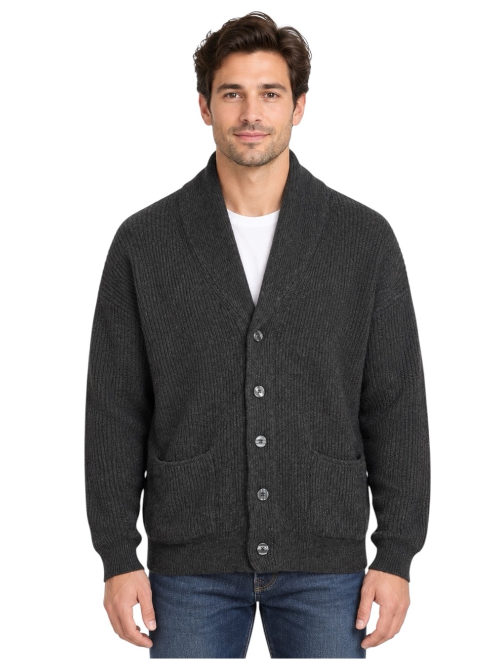 Kirkland Signature Men’s 100% Cashmere Shawl Cardigan Size Large Gray